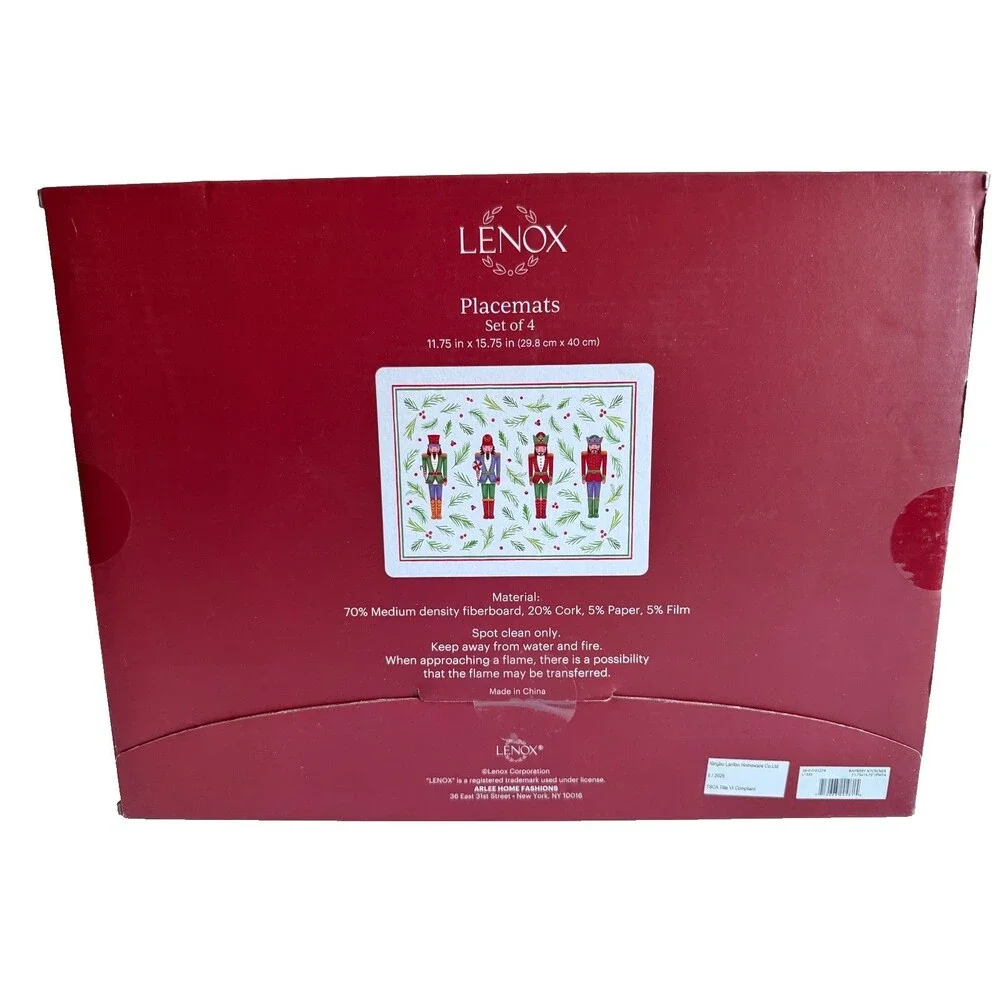 Lenox Christmas Bayberry Nutcracker Placemats Hardboard Cork Set of 4 Boxed
